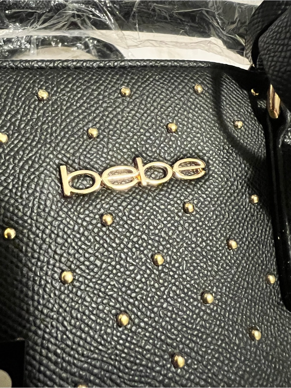 bebe Black Studded Top-Handle Satchel with Gold Hardware - Picture 3 of 10